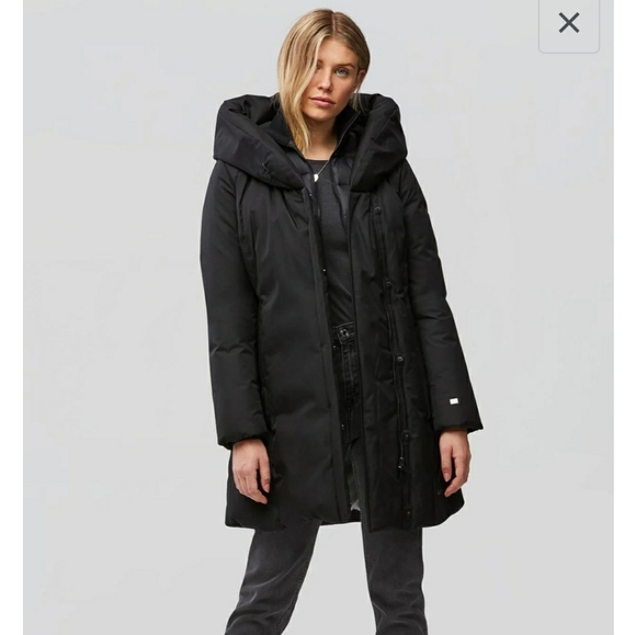 NWOT Soia & Kyo Camelia Slim Fit Brushed Down Coat with Leather Trims - Picture 3 of 15